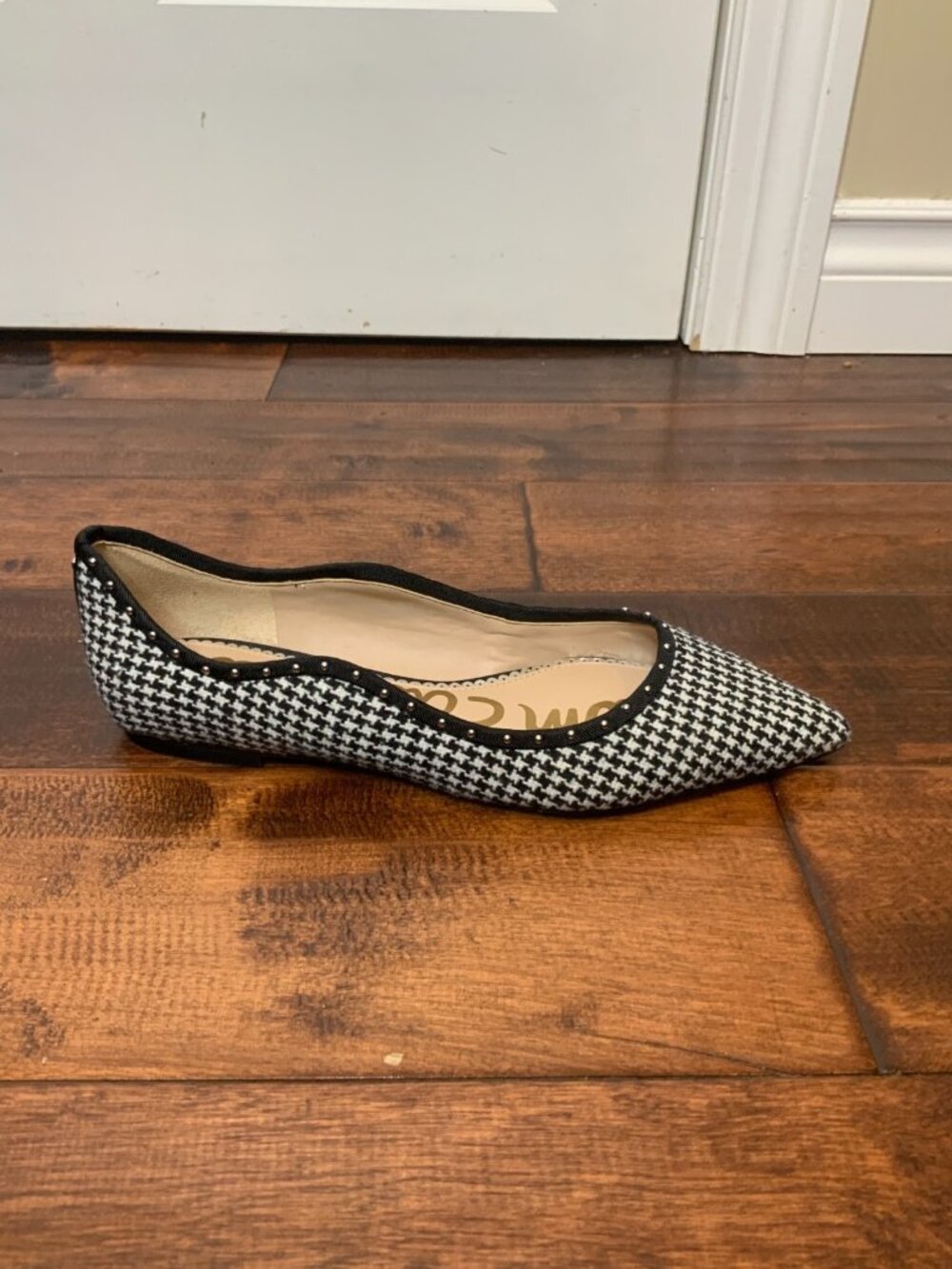 Sam Edelman Black White Houndstooth Studded Rivera Flats, Size 7.5